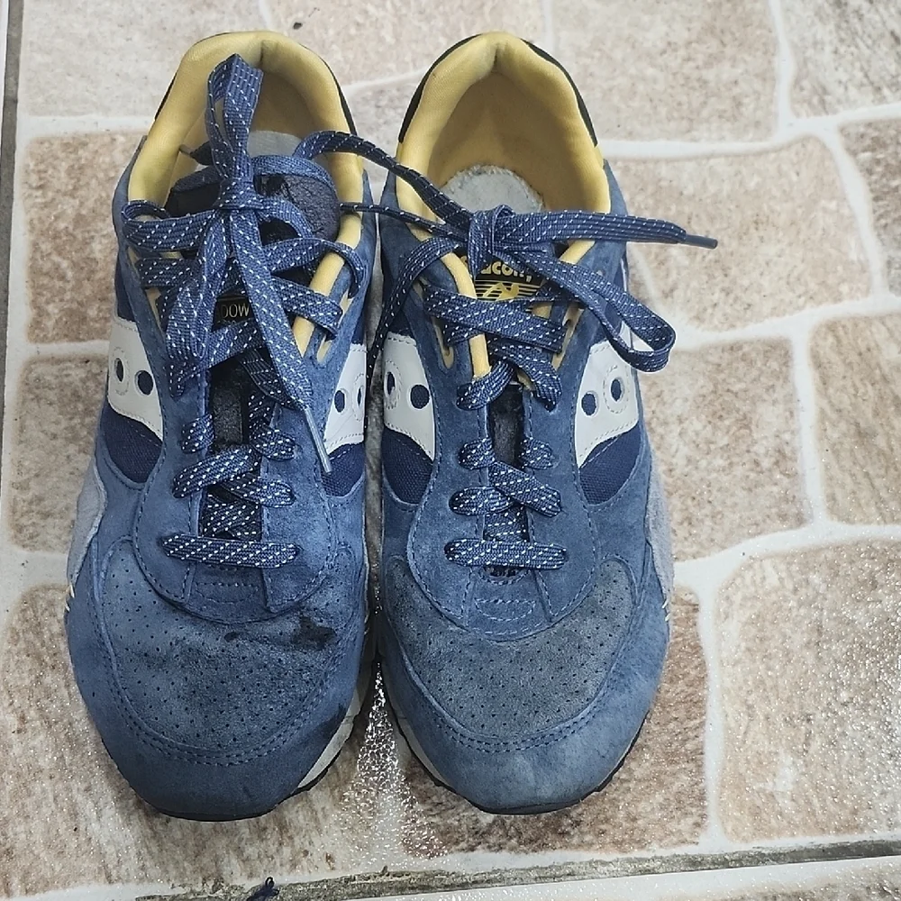 Saucony Blue and Yellow Sneakers Small stains of ink on both tennis in front